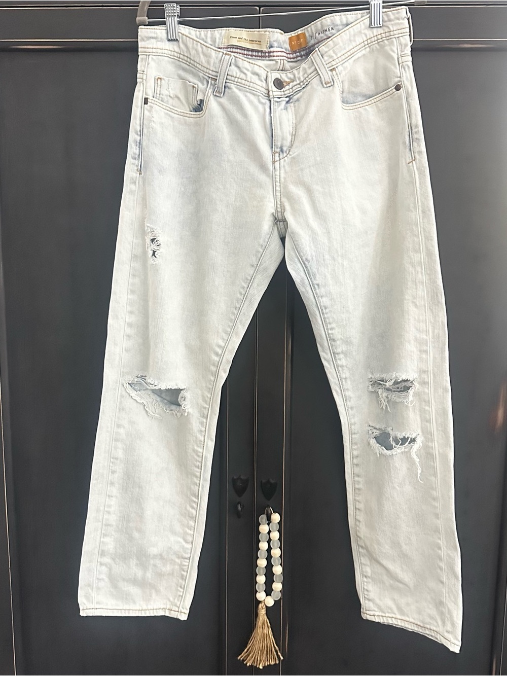 Pilcro and the Letterpress Light Wash Slim Straight Ripped Jeans